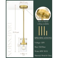 Lms Modern Cylinder Pendant Light 1Light Brushed Gold Pendant Light Fixtures With Clear Glass Adjustable Hanging Rod Ceiling