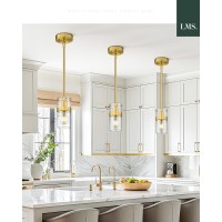 Lms Modern Cylinder Pendant Light 1Light Brushed Gold Pendant Light Fixtures With Clear Glass Adjustable Hanging Rod Ceiling