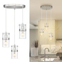 Lms Industrial Glass Cluster Pendant Light Brushed Nickel 3Light Pendant Light Fixtures With Clear Glass Adjustable Hanging C