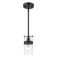 Lms 1Light Mid Century Cylinder Pendant Light Matte Black Pendant Light Fixtures With Clear Glass Adjustable Hanging Ceiling