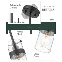 Lms 1Light Mid Century Cylinder Pendant Light Matte Black Pendant Light Fixtures With Clear Glass Adjustable Hanging Ceiling