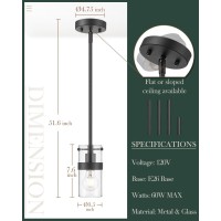 Lms 1Light Mid Century Cylinder Pendant Light Matte Black Pendant Light Fixtures With Clear Glass Adjustable Hanging Ceiling