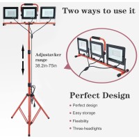 22000 Lumen Work Lights With Stand 3 Adjustable Head Led Work Light With Adjustable And Foldable Tripod Stand Waterproof Lamp