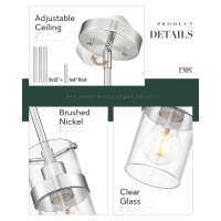 Lms 1Light Industrial Century Glass Pendant Light Brushed Nickel Pendant Light Fixtures With Clear Glass Adjustable Hanging C