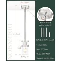 Lms 1Light Industrial Century Glass Pendant Light Brushed Nickel Pendant Light Fixtures With Clear Glass Adjustable Hanging C