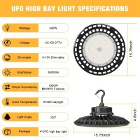 Jclgl 240W Ufo Led High Bay Light High Bay Led Light 5700K Dimmable High Bay 6 Cable With Us Plug Hanging Hook Safe Rope