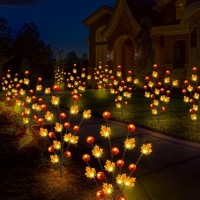 Fall Decor Solar Garden Lights Outdoor For Thanksgiving Decorations 4Pack 80Led Pumpkin Maple Leaf Tree With Friendsgiving Gifts