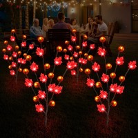 Solar Garden Path Lights For Fall Decorations 4Pack 80Led Red Maple Leaf Pumpkin Tree With Thanksgiving Party Gifts Decor Maple