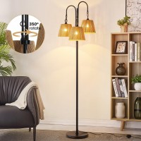 Rattan Floor Lamp 68In Boho Floor Lamps With Natural Shade 3Light Tree Lamp For Coastal Beach Or Bohemian Style Decor E26