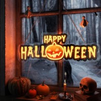 Happy Halloween Neon Sign Black Orange Halloween Neon Light Up Sign With Uv Print For Halloween Party Decoration Dimmable Neon