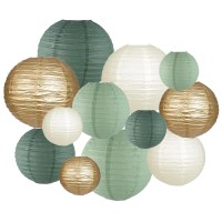 Zooyoo Sage Green Paper Lanterns Decorative Forest Green Party Hanging Paper Lanterns Decorations For Bridal Shower Rustic Neut