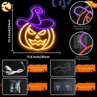 Halloween Pumpkin Neon Sign Orange Purple Wizard Hat Pumpkin Neon Light Up Sign For Halloween Party Decorations Dimmable Neon