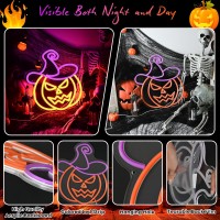 Halloween Pumpkin Neon Sign Orange Purple Wizard Hat Pumpkin Neon Light Up Sign For Halloween Party Decorations Dimmable Neon