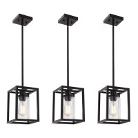 Melucee 3Light Hanging Kitchen Lights Over Island With Clear Glass Shade 3 Pack Black Small Chandelier Farmhouse Pendant Light