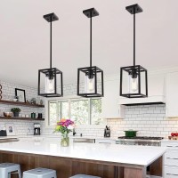 Melucee 3Light Hanging Kitchen Lights Over Island With Clear Glass Shade 3 Pack Black Small Chandelier Farmhouse Pendant Light