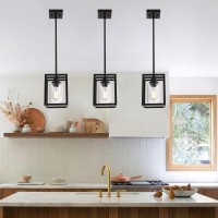 Melucee 3Light Hanging Kitchen Lights Over Island With Clear Glass Shade 3 Pack Black Small Chandelier Farmhouse Pendant Light