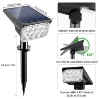 Crepow Solar Spot Lights Outdoor 20 Led Waterproof Ip65 Solar Landscape Light Adjustable Panel Spotlights For Wall Tree Yard Gar