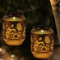 2 Pack Solar Lanterns Outdoor Birthdays Gifts For Women Mom Grandma Metal Waterproof Hanging Garden Decorative Solar Led Light