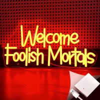 Welcome Foolish Mortals Neon Sign Battery Operated Halloween Neon Sign For Halloween Party Haunted Mansion Decor Halloween Decor