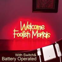 Welcome Foolish Mortals Neon Sign Battery Operated Halloween Neon Sign For Halloween Party Haunted Mansion Decor Halloween Decor