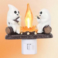 Generic 2024 Halloween Ghost Campfire Flickering Nightlight Ghost Roasting Marshmallows Night Light Halloween Decor Led Faux C