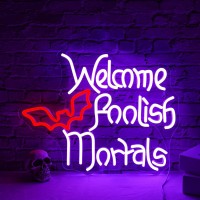 Welcome Foolish Mortals Neon Sign Halloween Led Neon Signs For Wall Decor Halloween Neon Light Usb Light Up Sign For Halloween D