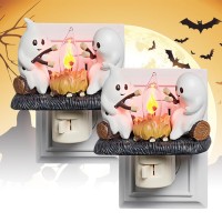 Eqletnode Ghosts Roasting Campfire Flicker Flame Night Light 2 Pcs Ghost Roasting Marshmallows Night Light Ghost Pumpkin Night