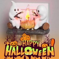 Eqletnode Ghosts Roasting Campfire Flicker Flame Night Light 2 Pcs Ghost Roasting Marshmallows Night Light Ghost Pumpkin Night