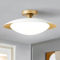 Onesming Dimmable White And Gold Ceiling Light Midcentury Semiflush Mount Ceiling Light Modern Led Lighting Fixture 5Cct 27