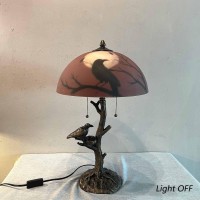 Bieye L10969 Ravens Sitting On Bare Tree Branch Against Full Moon Handpainted Glass Table Lamp With Raven Nest Lamp Base For Ha