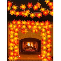 Fall Decorations For Home Thanksgiving String Lights For Outside Battery Operated Total 20Ft 40 Led Fall Maple Leaves Garland