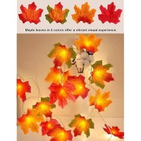 Fall Decorations For Home Thanksgiving String Lights For Outside Battery Operated Total 20Ft 40 Led Fall Maple Leaves Garland