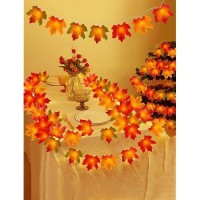 Fall Decorations For Home Thanksgiving String Lights For Outside Battery Operated Total 20Ft 40 Led Fall Maple Leaves Garland