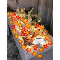 Fall Decorations For Home Thanksgiving String Lights For Outside Battery Operated Total 20Ft 40 Led Fall Maple Leaves Garland