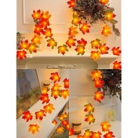 Fall Decorations For Home Thanksgiving String Lights For Outside Battery Operated Total 20Ft 40 Led Fall Maple Leaves Garland