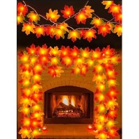 Fall Decorations For Home Thanksgiving String Lights For Outside Battery Operated Total 20Ft 40 Led Fall Maple Leaves Garland