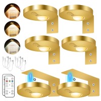 Cambk 6Pcs Rechargeable Picture Lights For Wall Wireless Led Gold Poster Light For Paintings Display With Remote Art Lighting