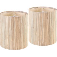 Goso Set Of 2 Tall Drum Lamp Shades Yellow Natural Straw Woven Lampshades For Table Lamps98 Top X98 Bottom X 105 High