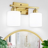 Faishilan 2Light Brushed Gold Vanity Lights For Bathroom Gold Vanity Lights For Bathroom With Milky White Frosted Glass Shades