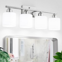 Faishilan 4Light Bathroom Light Fixtures Brushed Nickel Bathroom Vanity Light With Milky White Frosted Glass Shade Brushed Ni