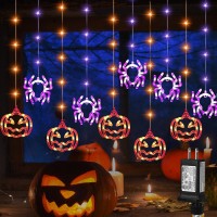 Halloween Window Lights 985Ft 190Led Purple Spider Orange Pumpkin Halloween Lights Outdoor Hanging Halloween Curtain String Lig