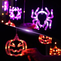 Halloween Window Lights 985Ft 190Led Purple Spider Orange Pumpkin Halloween Lights Outdoor Hanging Halloween Curtain String Lig