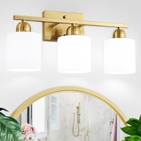 Faishilan 3Light Gold Bathroom Vanity Light Brushed Gold Vanity Light With Milky White Frosted Glass Shades Gold Vanity Light