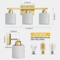 Faishilan 3Light Gold Bathroom Vanity Light Brushed Gold Vanity Light With Milky White Frosted Glass Shades Gold Vanity Light