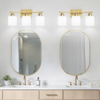 Faishilan 3Light Gold Bathroom Vanity Light Brushed Gold Vanity Light With Milky White Frosted Glass Shades Gold Vanity Light