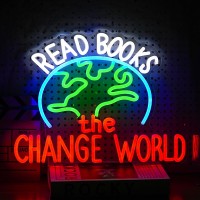 Read Books Change The World Neon Sign World Led Neon Light Powered By Usb Dimmable Read Books Light Up Sign For School Classroom