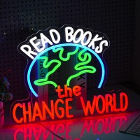 Read Books Change The World Neon Sign World Led Neon Light Powered By Usb Dimmable Read Books Light Up Sign For School Classroom