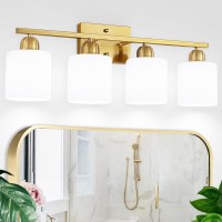 Faishilan 4Light Gold Bathroom Light Fixtures Gold Vanity Light With Milky White Frosted Glass Shades Gold Light Fixture Bath