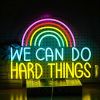 We Can Do Hard Things Neon Sign Usb Powered Rainbow Neon Light For Wall Decor Colorful Dimmable Led Light Up Sign For Bedroom Cl