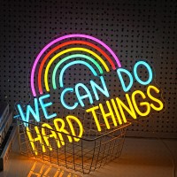 We Can Do Hard Things Neon Sign Usb Powered Rainbow Neon Light For Wall Decor Colorful Dimmable Led Light Up Sign For Bedroom Cl